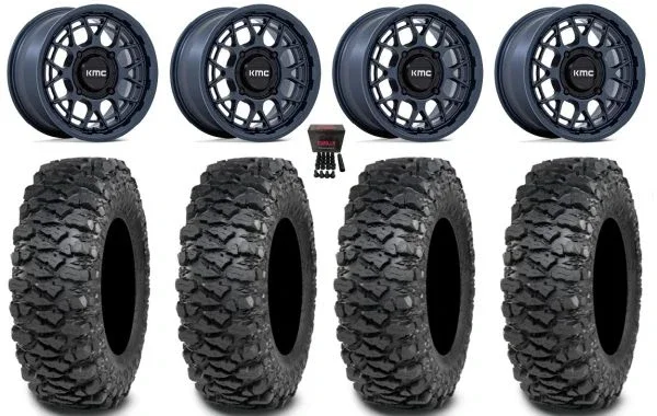 KMC Technic 15″ Wheels Blue 30″ Savage XT Tires Polaris Sportsman / RZR / Ranger