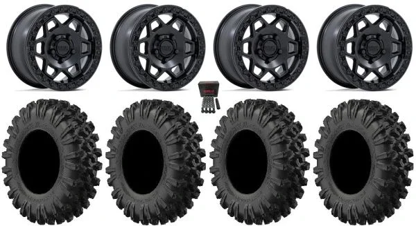KMC Torx Bdlk 15″ Wheels Bk +0mm 32″ MotoRavageXL Tires Polaris RZR Turbo R & Pro R Ranger 1500 Xpedition