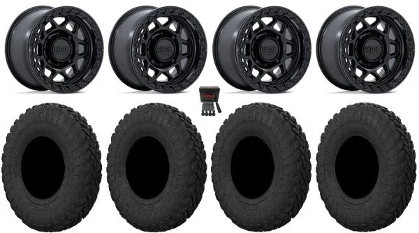 KMC Torx Bdlk 15″ Wheels Bk +0mm 33″ Gripper R/T Tires Polaris Sportsman / RZR / Ranger