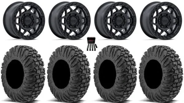 KMC Torx Bdlk 15″ Wheels Bk +38mm 30″ MotoVator Tires Can-Am Maverick R