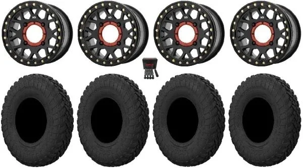 KS235 Grenade 15″ Wheels Black 30″ Gripper R/T Tires Kawasaki Teryx Mule