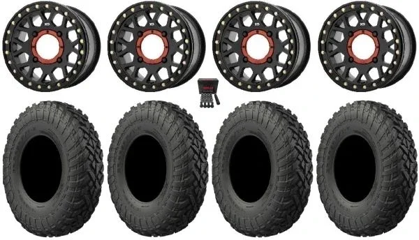 KS235 Grenade 15″ Wheels Black 32″ Gripper T/R/K Tires Can-Am Maverick X3 / Honda Pioneer 1000 / Talon