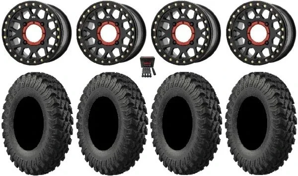 KS235 Grenade Black 15″ Wheels 33″ MotoRally Tires Can-Am Maverick X3 / Honda Pioneer 1000 / Talon