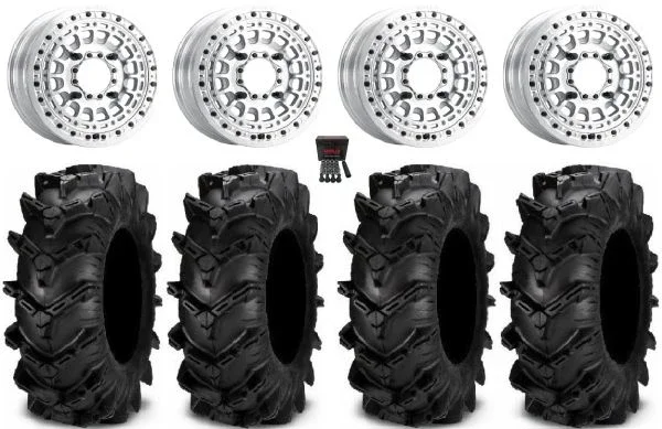 Metal FX Hitman Beadlock 15×6 Wheels Raw 32″ Cryptid Tires Can-Am Commander Maverick Renegade Outlander Defender