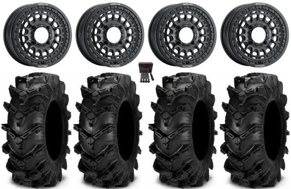 Metal FX Hitman Beadlock 15″ Wheels Bk 32″ Cryptid Tires Kawasaki Mule Pro FXT KRX / Yamaha Wolverine RMAX / YXZ 2019+
