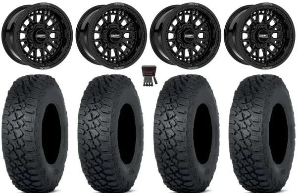 Metal FX Slayer Bdlk 15″ Wheels Bk 33″ Tenacity XNR Tires Kawasaki Mule Pro FXT KRX / Yamaha Wolverine RMAX / YXZ 2019+