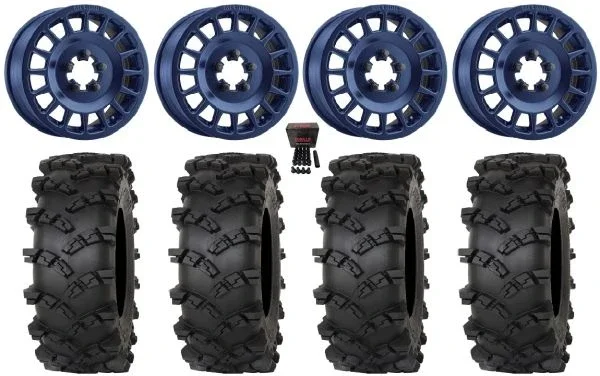 Method 407 15″ Wheels Bahia Blue 32″ Outlaw M/T Tires Polaris RZR Turbo R & Pro R Ranger 1500 Xpedition