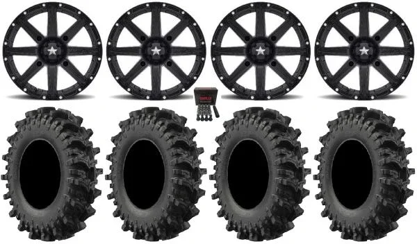 MSA Black Clutch 14″ ATV Wheels 28″ MotoSlayer Tires Can-Am Commander Maverick Renegade Outlander Defender