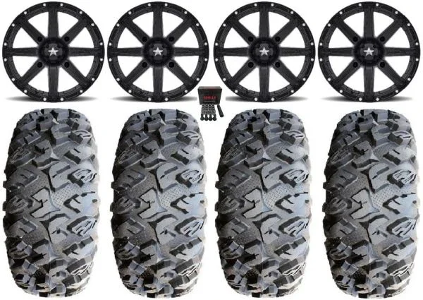 MSA Black Clutch 14″ ATV Wheels 30″ MotoClaw Tires Honda Rincon Yamaha Rhino Kawasaki Brute Force Suzuki KingQuad