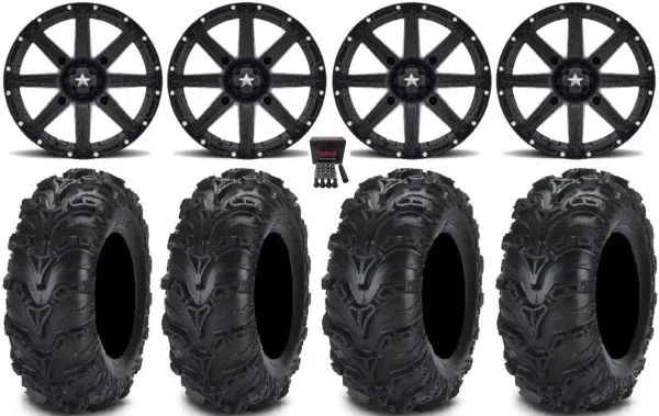 MSA Black Clutch 14″ ATV Wheels 30″ Mud Lite II Tires Honda Foreman Rancher SRA