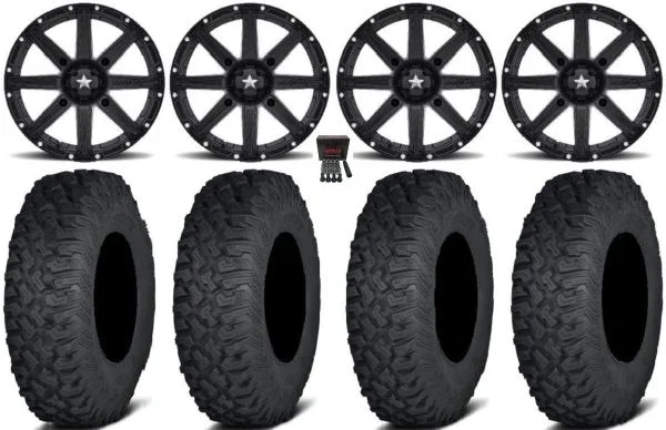 MSA Black Clutch 15″ UTV Wheels 33″ Coyote Tires Can-Am Maverick X3 / Honda Pioneer 1000 / Talon