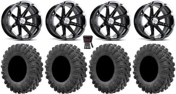 MSA Black Diesel 14″ ATV Wheels 27″ MotoRavage Tires Honda Rincon Yamaha Rhino Kawasaki Brute Force Suzuki KingQuad