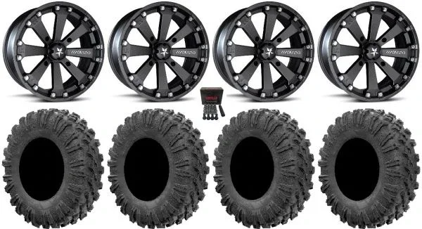MSA Black Kore 14″ UTV Wheels 30″ MotoRavage Tires Can-Am Maverick X3 / Honda Pioneer 1000 / Talon