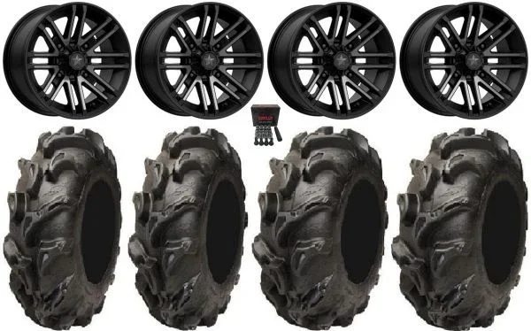 MSA Black Rogue 14″ ATV Wheels 27″ Mega Mayhem Tires Honda Rincon Yamaha Rhino Kawasaki Brute Force Suzuki KingQuad