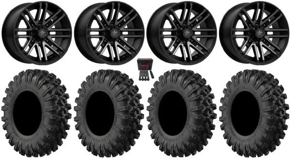 MSA Black Rogue 14″ ATV Wheels 28″ MotoRavage XL Tires Sportsman 550 850 1000