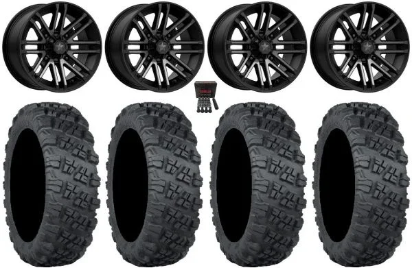 MSA Black Rogue 14″ Wheels 28″ Versa Cross V3 Tires Sportsman 550 850 1000