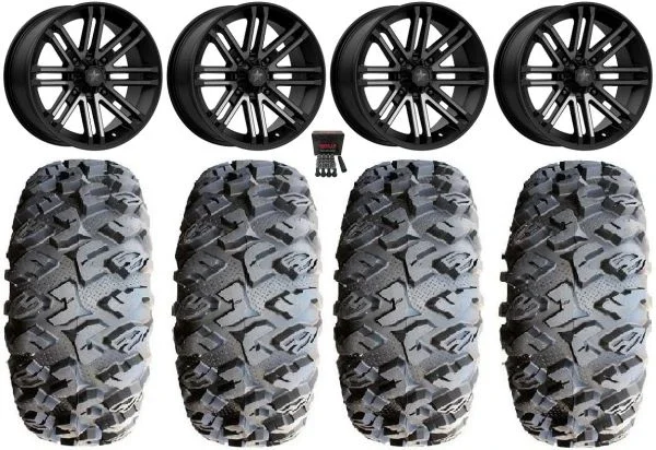 MSA Black Rogue 16″ UTV Wheels 29″ MotoClaw Tires Can-Am Maverick X3 / Honda Pioneer 1000 / Talon