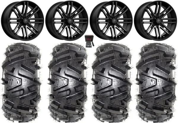 MSA Black Rogue 16″ UTV Wheels 30″ Moto MTC Tires Can-Am Maverick X3 / Honda Pioneer 1000 / Talon