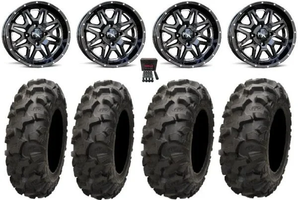 MSA Black Vibe 14″ ATV Wheels 28″ Blackwater Tires Honda Rincon Yamaha Rhino Kawasaki Brute Force Suzuki KingQuad