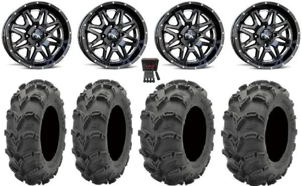 MSA Black Vibe 14″ ATV Wheels 28″ Mud Lite XL Tires Can-Am Commander Maverick Renegade Outlander Defender