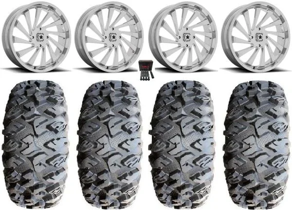 MSA Blade 20″ Wheels Chrome 33″ MotoClaw Tires Can-Am Maverick X3 / Honda Pioneer 1000 / Talon