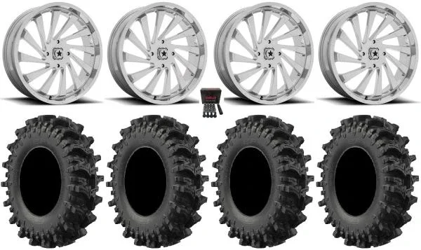 MSA Blade 24″ Wheels Chrome 50″ MotoSlayer Tires Can-Am Commander Maverick Renegade Outlander Defender