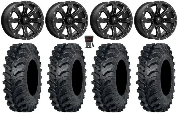 MSA Bounty 14″ Wheels Black 27″ MT911 Tires Can-Am Commander Maverick Renegade Outlander Defender