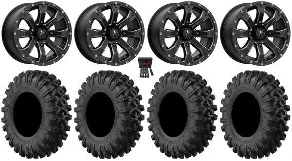MSA Bounty 14″ Wheels Black 28″ MotoRavage XL Tires Polaris Sportsman / RZR / Ranger