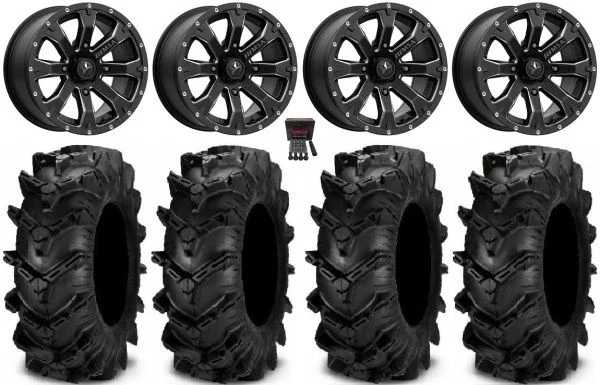 MSA Bounty 14″ Wheels Black 30″ Cryptid Tires Kawasaki Teryx Mule