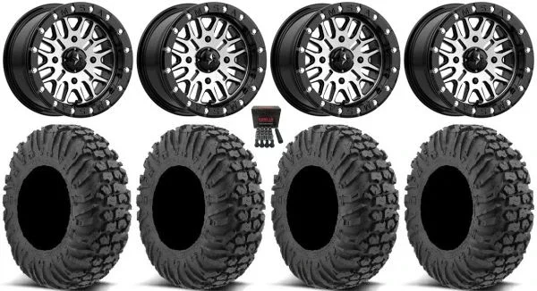 MSA Brute Beadlock 14″ UTV Wheels 27″ MotoVator Tires Yamaha Viking Wolverine YXZ1000R CFMoto ZForce 950 UForce 1000