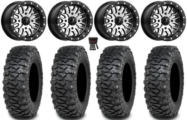 MSA Brute Beadlock 14″ Wheels Mh 30″ Savage XT Tires Honda Rincon Yamaha Rhino Kawasaki Brute Force Suzuki KingQuad
