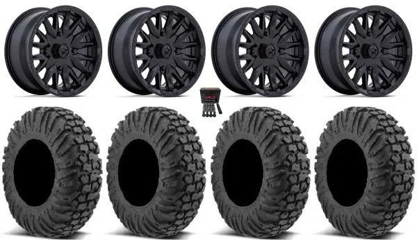 MSA Creed 15″ Wheels Black 34″ MotoVator Tires Kawasaki Teryx Mule