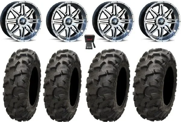 MSA Dark Tint Vibe 14″ UTV Wheels 27″ Blackwater Tires Can-Am Maverick X3 / Honda Pioneer 1000 / Talon