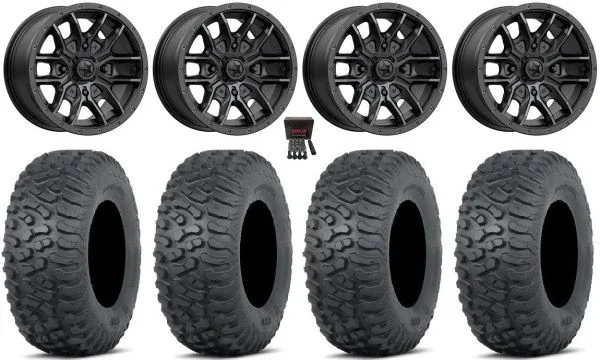 MSA Fang 15″ Wheels Black (+38mm) 35″ Terra Hook Tires Kawasaki Teryx Mule