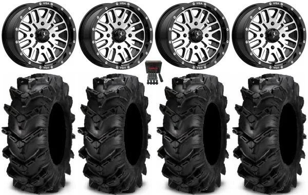MSA Machined Brute 14″ UTV Wheels 27″ Cryptid Tires Kawasaki Mule Pro FXT KRX / Yamaha Wolverine RMAX / YXZ 2019+