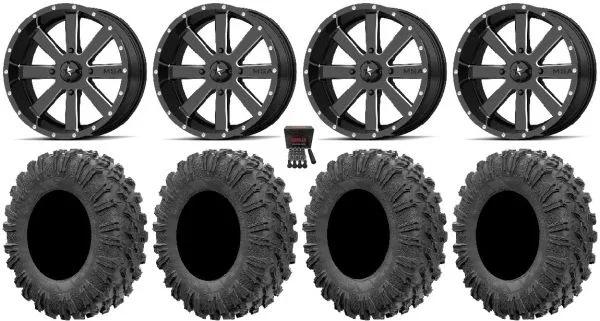 MSA Milled Flash 18″ ATV Wheels 32″ MotoRavage Tires Can-Am Commander Maverick Renegade Outlander Defender