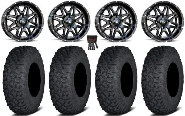 MSA Vibe 14″ Wheels Black 27″ Coyote Tires Polaris Sportsman / RZR / Ranger