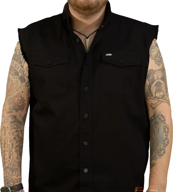 No Regrets Printed Sleeveless Button Down Shirt