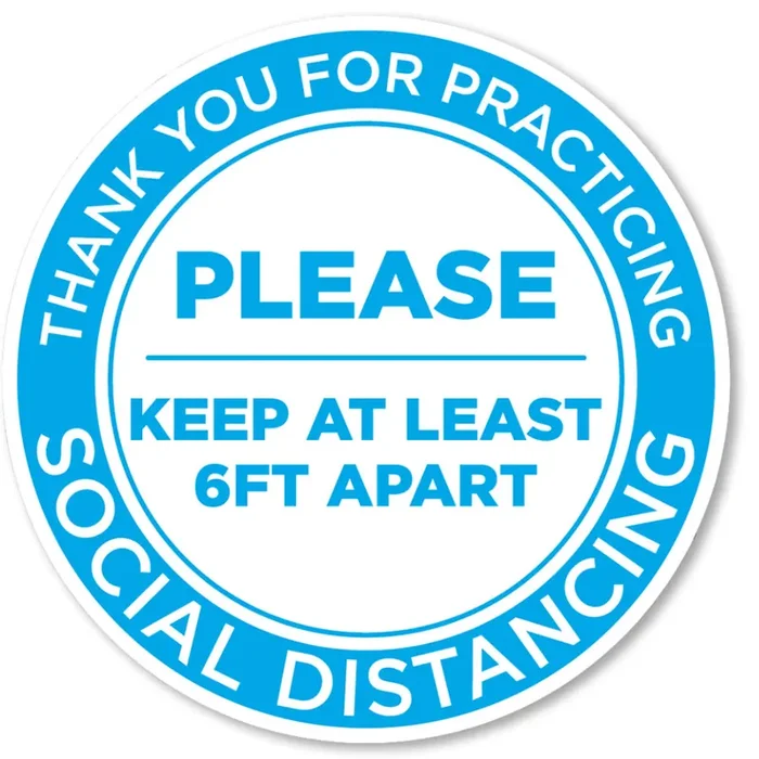 Please Keep Your Distance 12″ Circle Blue/White Floor Sign