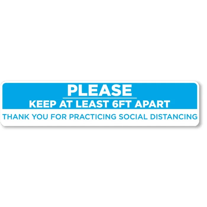 Please Keep Your Distance 24.5″ x 5″ Blue/White Floor Sign