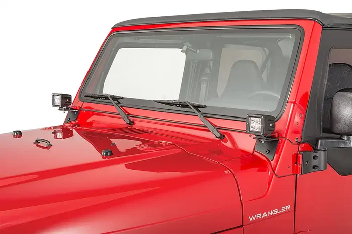 Quadratec 3″ Cube LED with Wiring Harness & Windshield Mounting Brackets for 97-06 Jeep Wrangler TJ & Unlimited Spot Pattern for 97-06 Jeep Wrangler TJ & Unlimited