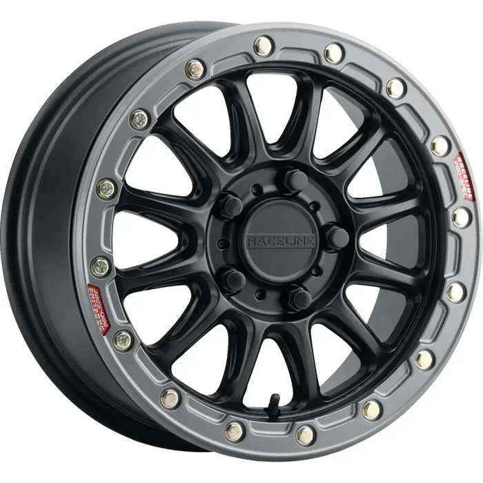 RACELINE WHEELS 0230-1432 A14BG-57012+25 Alpha Beadlock Wheel Wheel – Alpha – Front/Rear – Black/with Gun Metal Ring – 15×7 – 5/114.3 – 3+4 (+25 mm)