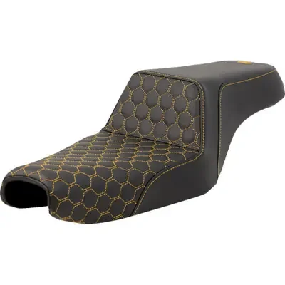 Saddlemen 2006-2011 Harley-Davidson 1200 Low EFI XLL Step-Up Seat – Honeycomb – Gold Stitching – 3.3 Gal Tank – Sportster ‘04-‘22