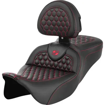 Saddlemen 2008-2009 Harley-Davidson Electra Glide Standard EFI FLHTI RoadSofa Seat – Honeycomb – Red Stitch – with Backrest – FLH/FLT ‘08-‘23