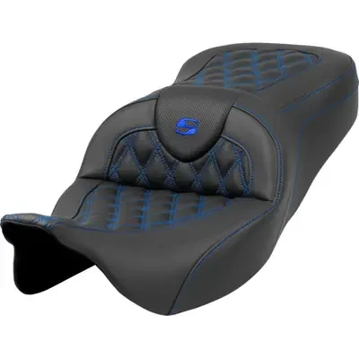 Saddlemen 2008-2009 Harley-Davidson Electra Glide Standard EFI FLHTI Roadsofa Seat – Lattice Stitch – Blue Stitch – without Backrest – FLH/FLT ‘08-‘23
