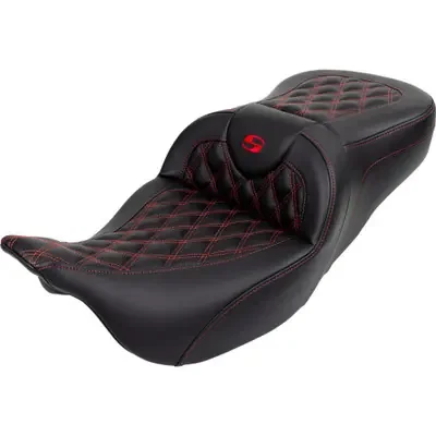 Saddlemen 2008-2009 Harley-Davidson Electra Glide Standard EFI FLHTI Roadsofa Seat – with Backrest – Red Stitch – FL ‘08-‘23