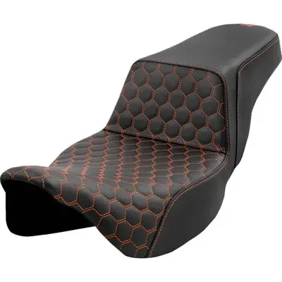 Saddlemen 2008-2009 Harley-Davidson Electra Glide Standard EFI FLHTI Step-Up Seat – Honeycomb – Extended Reach – Orange Stitching – FL ‘08-‘23