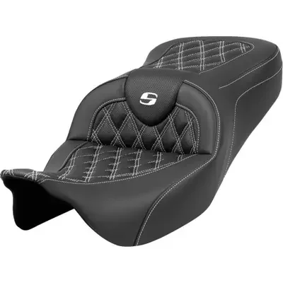 Saddlemen 2008-2009 Harley-Davidson Road Glide EFI FLTR Roadsofa Seat – Lattice Stitch – White Stitch – without Backrest – FLH/FLT ‘08-‘23