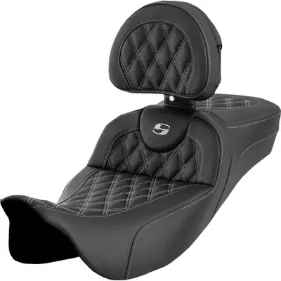 Saddlemen 2008-2013 Harley-Davidson Electra Glide Classic EFI FLHTCI Roadsofa Extended Reach Seat – Lattice Stitch – Silver Stitch – with Backrest – FL ‘08-‘24