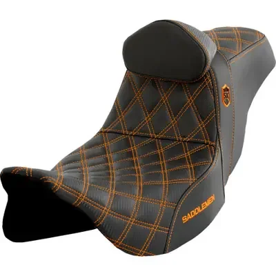 Saddlemen 2008 Harley-Davidson Screamin‘ Eagle Electra Glide Ultra Classic FLHTCUSE3 Pro Series SDC Performance Seat – w/ Backrest – Orange Stitch – FLH/FLT ‘08-‘23